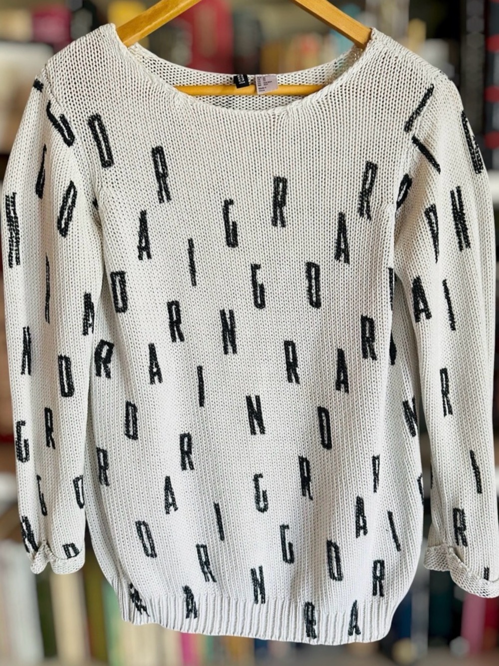 Divided H&M White Sweater with Black Letters XS